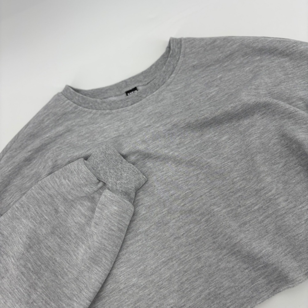 Womens L Grey Cropped Sweatshirt Long‎ Sleeve Casual Basic Top